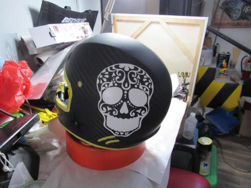 Sugar Skull on Carbon Fiber Helmet 