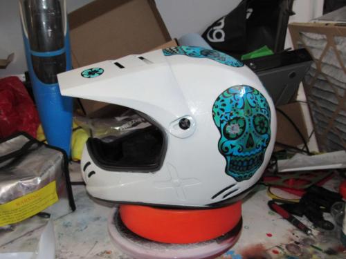 Sugar Skull in Blue on White Offroad Helmet