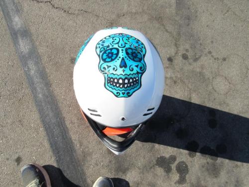 Sugar Skull in Blue on White Offroad Helmet