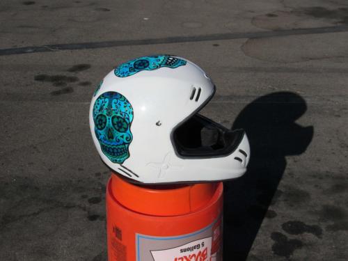 Sugar Skull in Blue on White Offroad Helmet