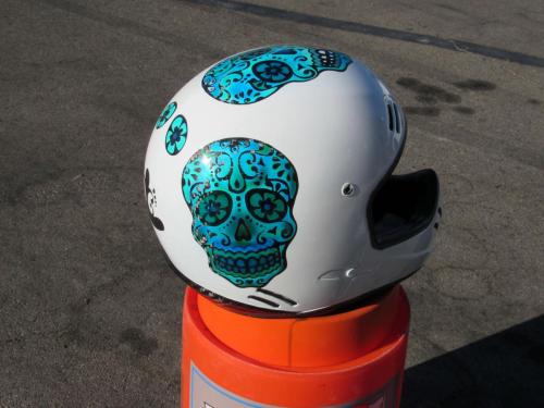 Sugar Skull in Blue on White Offroad Helmet