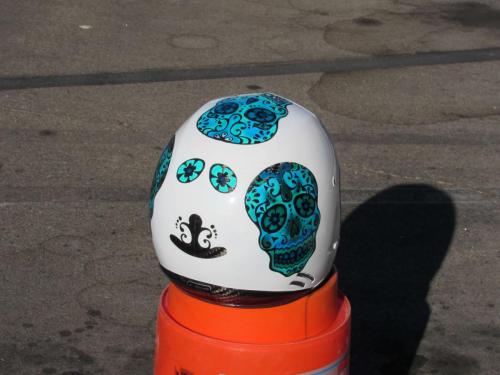 Sugar Skull in Blue on White Offroad Helmet