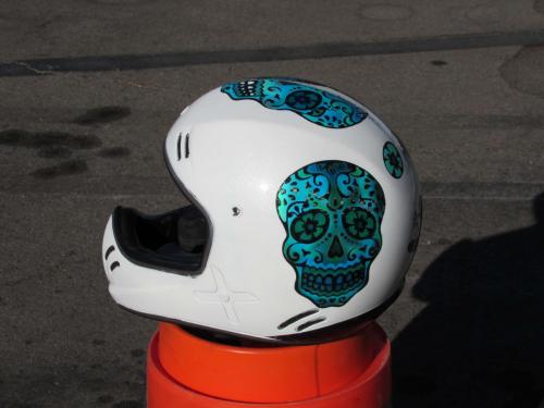 Sugar Skull in Blue on White Offroad Helmet