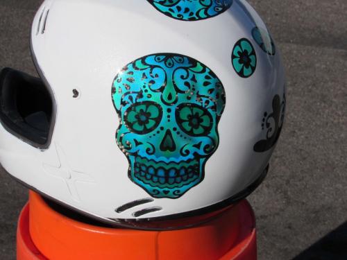 Sugar Skull in Blue on White Offroad Helmet