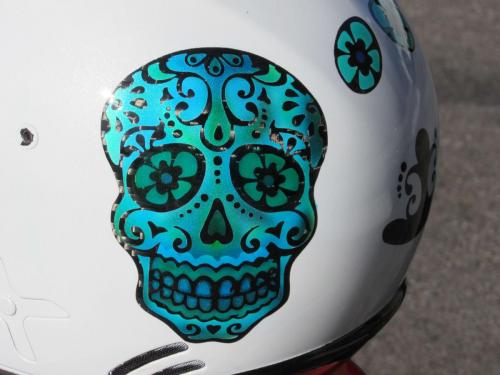 Sugar Skull in Blue on White Offroad Helmet