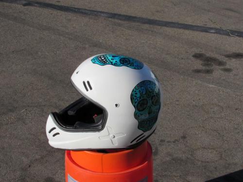 Sugar Skull in Blue on White Offroad Helmet