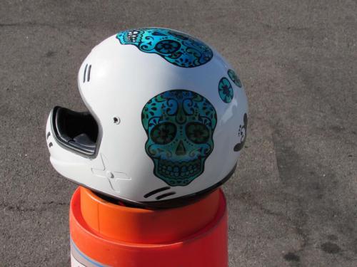 Sugar Skull in Blue on White Offroad Helmet