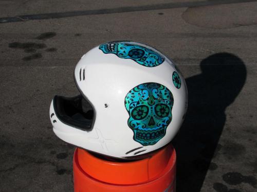 Sugar Skull in Blue on White Offroad Helmet