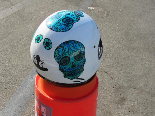 Sugar Skull in Blue on White Offroad Helmet