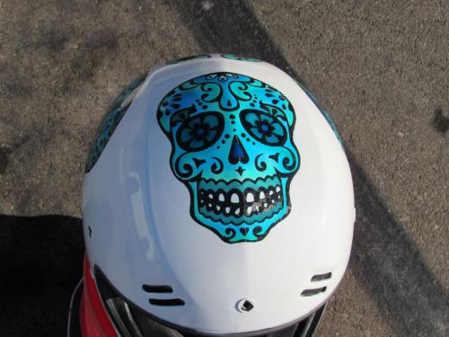 Sugar Skull in Blue on White Offroad Helmet