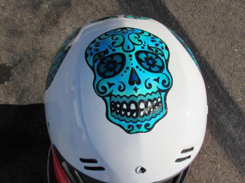 Sugar Skull in Blue on White Offroad Helmet