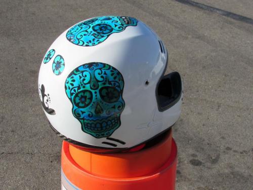 Sugar Skull in Blue on White Offroad Helmet