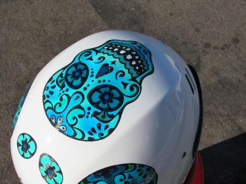 Sugar Skull in Blue on White Offroad Helmet