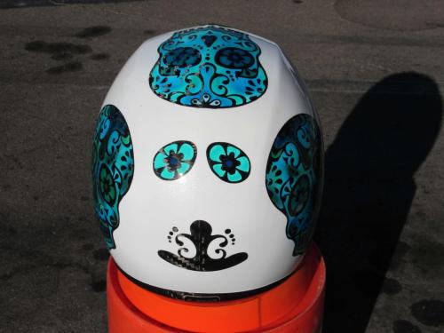 Sugar Skull in Blue on White Offroad Helmet