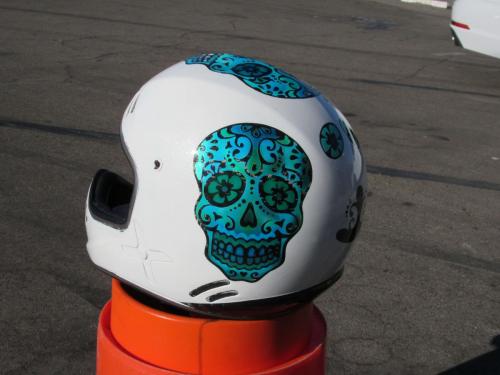 Sugar Skull in Blue on White Offroad Helmet