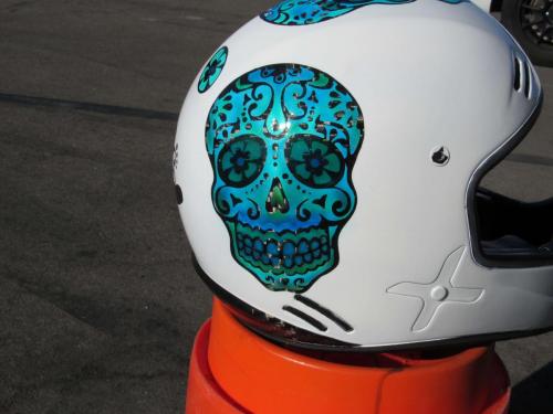 Sugar Skull in Blue on White Offroad Helmet